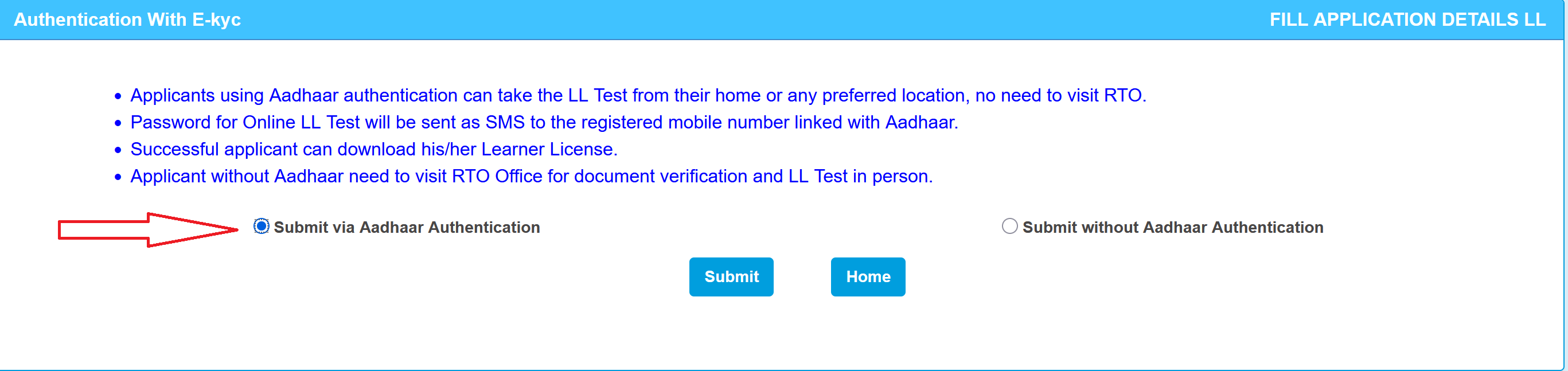 Submit via Aadhaar Authentication