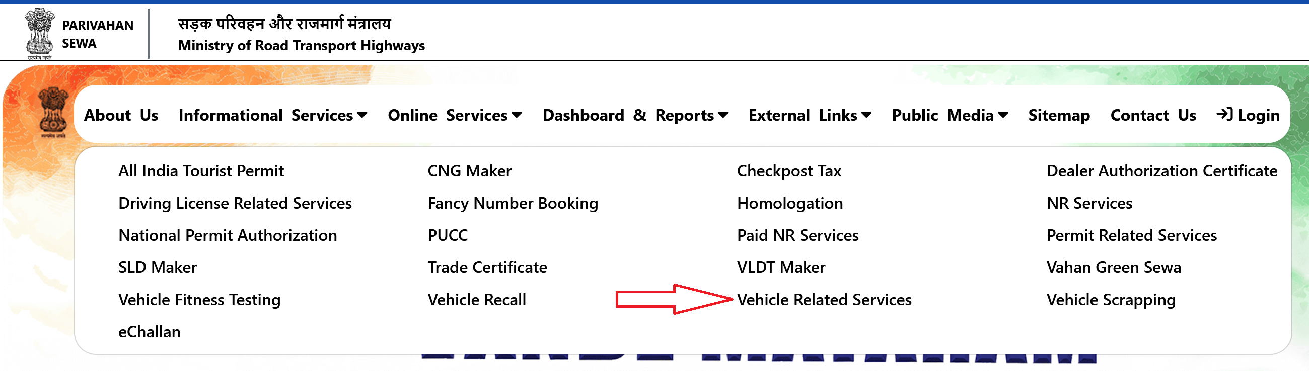 Vehicle Related Service on Parivahan Portal